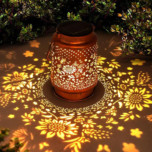 Solar Lanterns Outdoor Garden Decor, Gifts for Women, Mom, Grandma, Birthday, Thanksgiving, Decorative Waterproof Hanging Metal LED Light for Yard, Patio, Lawn, Landscape, Backyard (Sunflower)
