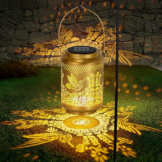 Garden Decor Birthday Gifts for Women, Solar Lanterns Hummingbird Outdoor Decoration, Mothers Day Gifts for Mom Grandma, Hanging Solar Lights Outside for Yard, Patio, Backyard, Porch (2 Pack)