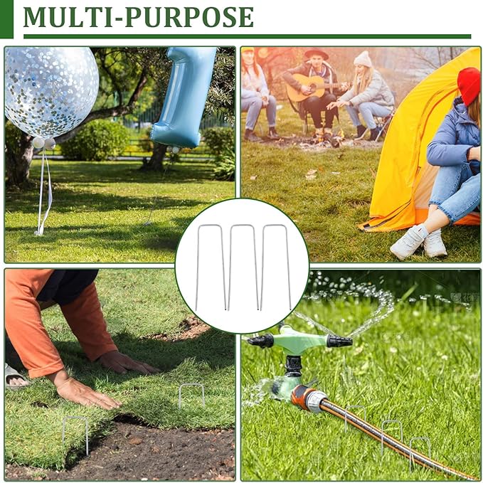U-Type Turf Staples for Artificial Grass, 6 Inch Garden Stakes Galvanized Landscape Staples, Proof Sod Pins Stakes for Securing Yard Fences Weed Barrier Outdoor Wire Cords Tents Tarps (100 Pcs)