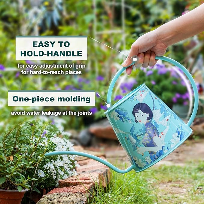 Berry&Bird House Plants Watering Can - Indoor & Outdoor 1/2 Gallon Stainless Steel Water Can with Long Spout Garden Decoration for Flower Bonsai Succulent Gardening Large Water Bottle (2L, Magnolia)