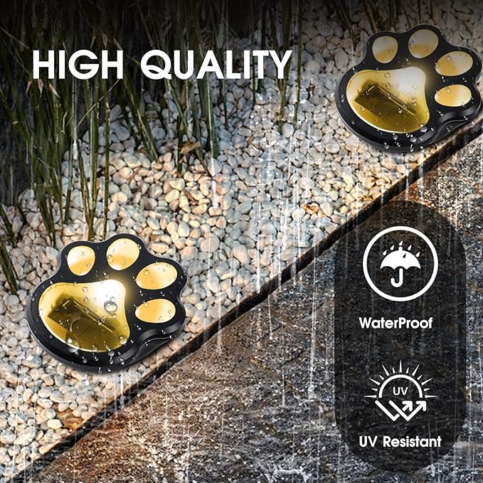 Set of 2 Wireless Solar Dog Paw Print Lights, 5.1" LED Garden Lanterns, Waterproof Outdoor Animal Pet Decor for Garden, Pathway, Yard & Patio, Multicolor Changing Lights