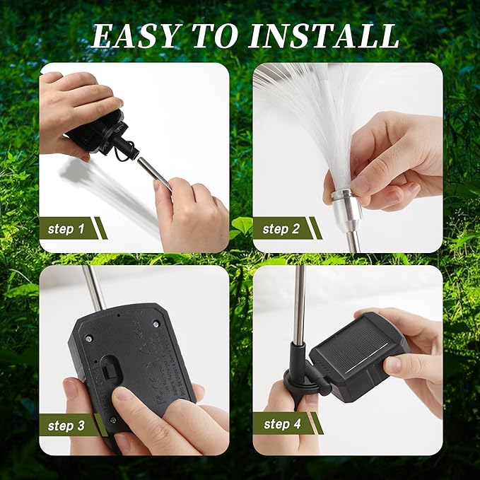 Solar Fiber Optic Double Layer Jellyfish Lights - Star Firework Meteor Shower Ambient Waterproof Path Lights, 7 Color Changes, Sway with The Wind, for Yard Pathway Landscape Decor (4 Pack)