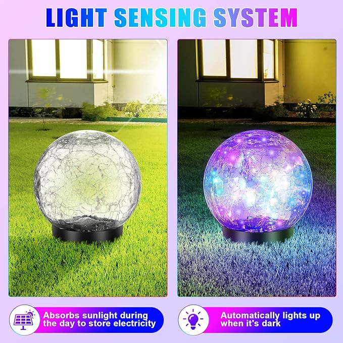 Tuanse 4 Pcs Solar Lights Decorative, Cracked Glass Ball Solar Globe Lights, LED Colored Garden Globes Outdoor for Yard Waterproof Back Yard Landscaping Flower Bed Patio Lawn (Multicolor,4.7 in)