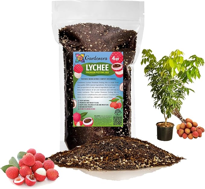Premium Lychee Potting Soil Mix - Perfect Balance of Nutrients, Drainage, and Aeration for Thriving Lychee Trees - 4 Quart