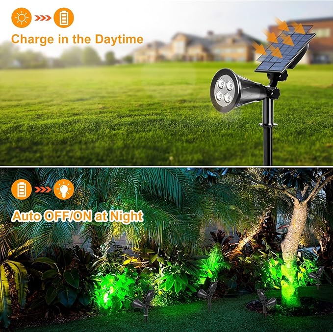 T-SUNUS Green Solar Landscape Lights Christmas 4 Pack, IP65 Waterproof Halloween Garden Pond Light, Auto-on/Off Security Spotlight for St. Patrick's Day Flag Tree Wall Patio Yard Driveway Pool Area