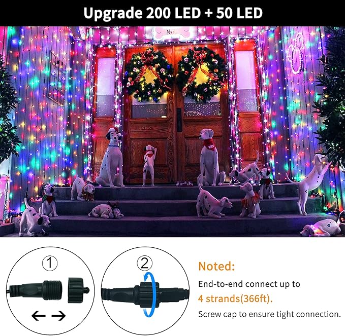 JMEXSUSS 8 Modes Christmas Tree Lights Multicolor, 250 LED Multicolor Christmas Lights Indoor, 91.5ft Green Wire Waterproof Christmas Lights Outdoor for Tree Party Garden Patio Christmas Decoration