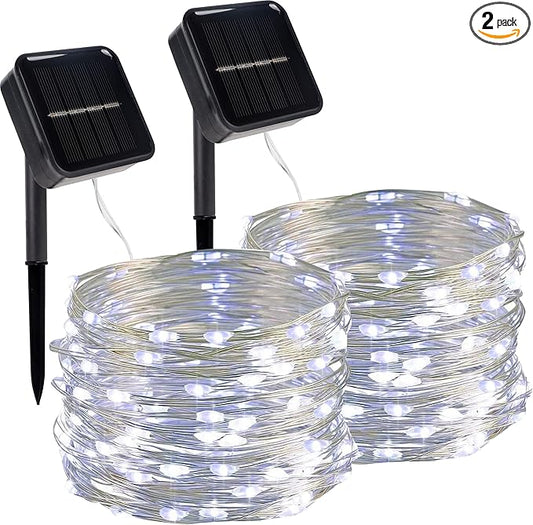 Twinkle Star 2 Pack Solar Christmas Lights Outdoor, Total 80FT 240 LED Solar Fairy Lights Waterproof with 8 Modes, Christmas Trees Light for Patio Garden Party Backyard Wedding Decor, White