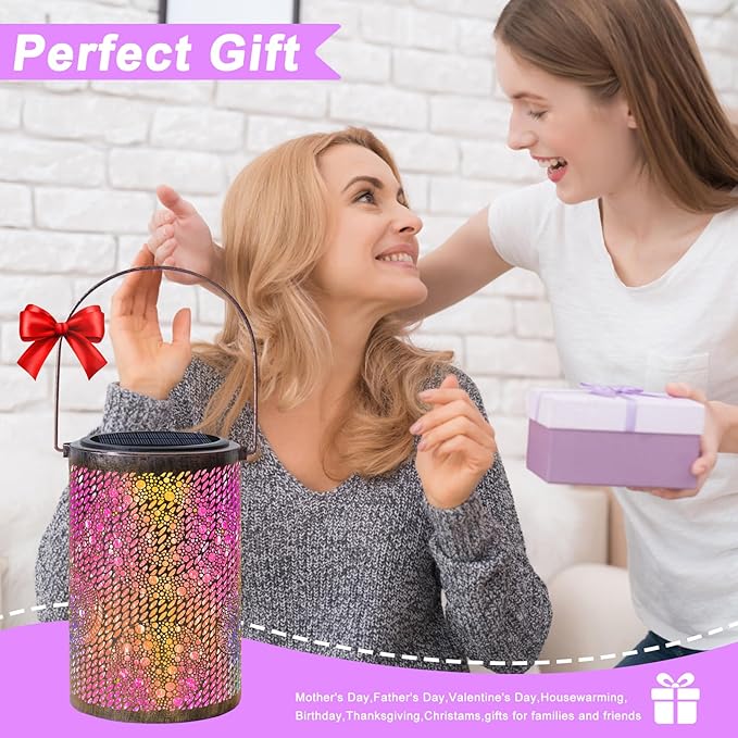 Solar-Powered Iron Art Lantern - Two Lighting Modes Waterproof Hanging Ambiance Lighting for Gardens & Patios, Perfect as Decorative Gift Housewarming Gift Mom Gifts (Bubble)
