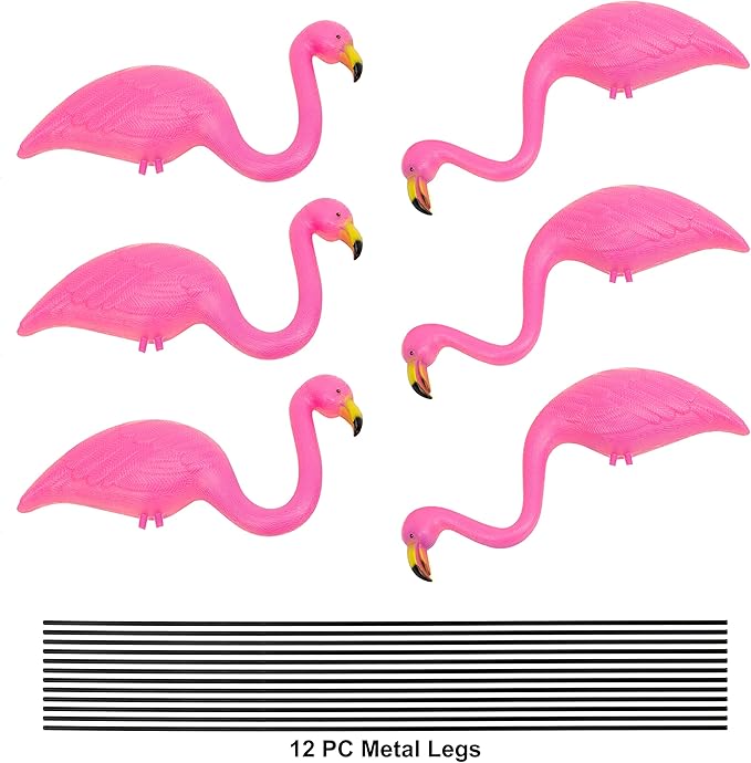 GiftExpress Pink Flamingos Yard Decorations - 6 Pack Small 14" Tall Plastic Flamingo Statue w/Metal Stakes - Flamingo Lawn Ornaments & Garden Decor for Outdoor Parties