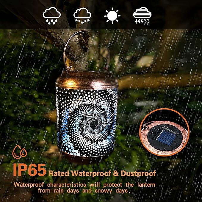 2 Pack Solar Lanterns Outdoor Hanging Lantern Metal Waterproof LED Lantern with Solar Powered Garden Patio Decorations Decor Lantern with Handle Christmas Gift Idea