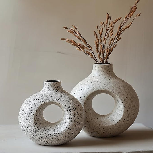 NOBULA Ceramic Bagel Vases C6 – Thoughtful for Mom – Elegant Set of 2 for Living Room, Bedroom or Table – Modern Home Decor She’ll Love – Perfect for Flowers & Plants