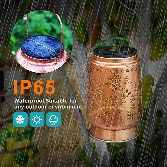 Large Solar Lanterns Outdoor Waterproof Butterfly Birthday Gifts for Women Men, Metal Hanging Solar Lantern Lamp for Yard, Lawn, Patio, Backyard, Garden Decor Outside