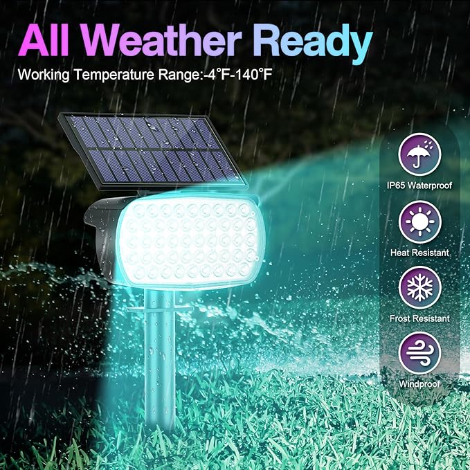 Solar Color Changing Spot Lights Outdoor, Multicolor Landscape Spotlights, IP65 Waterproof, Large Solar Panel, Yard Garden Pathway Light 4 Pack
