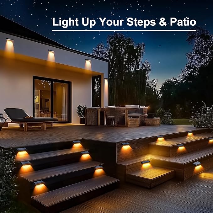 Solar Fence Lights Outdoor Waterproof IP65, 12 Pack Fence Lights Solar Powered 60 Lumens Auto On/Off Step Wall Lights Outside Decorations for Yard, Porch, Patio, Stairs, Pool, Deck, Garden- Warm Light