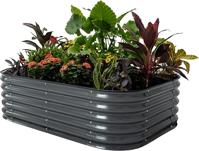 Vego garden Aluzinc Raised Garden Bed Kits, 17" Tall 6 in 1 Modular Metal Raised Planter Bed for Vegetables Flowers Patio Ground Planter Box-Modern Gray