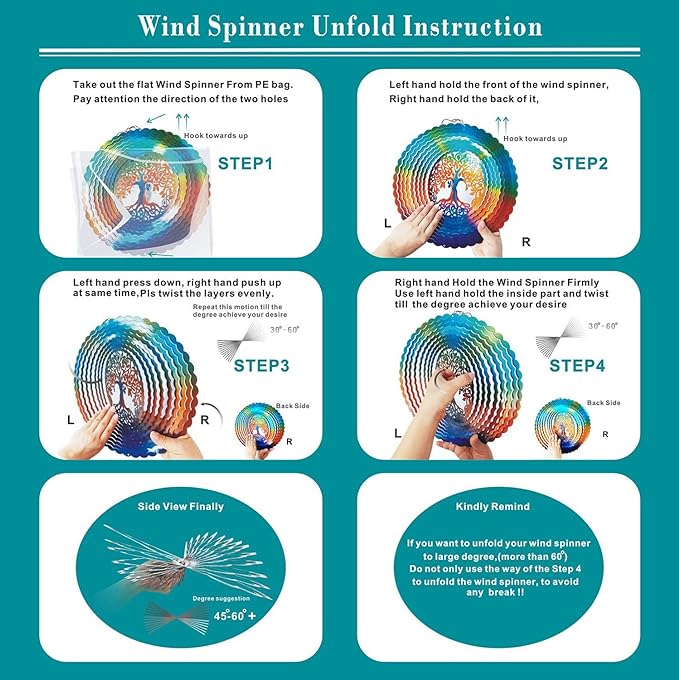 FONMY Stainless Steel Wind Spinner Worth Gifts Indoor Outdoor Garden Decoration Crafts Ornaments 12Inch Multi Color Life Tree Wind Spinners