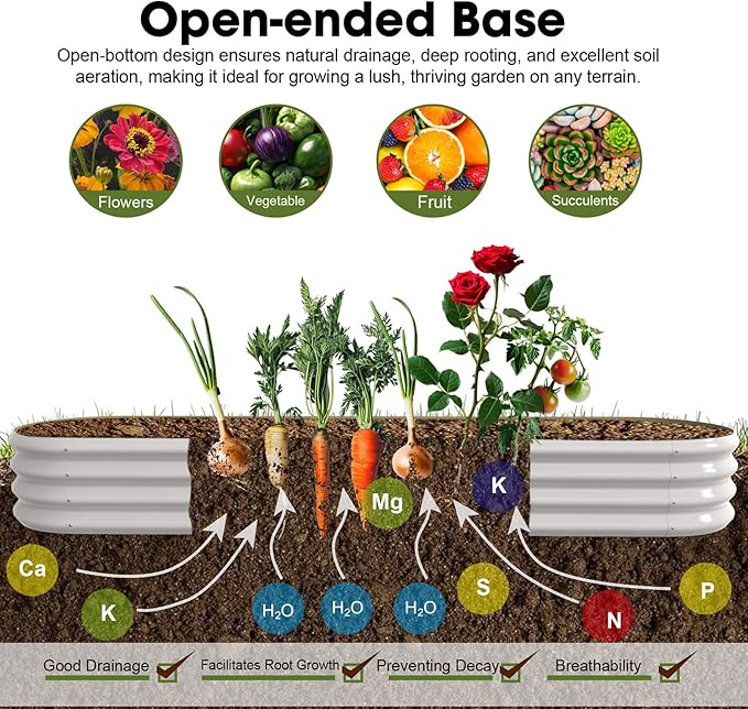 8x2ft Oval Galvanized Raised Garden Bed Kits 16" Tall Outdoor Large Metal Modular Planter Box 9-in-1 Raised Beds for Gardening,Vegetables,Fruits,Flowers & Herbs (White)