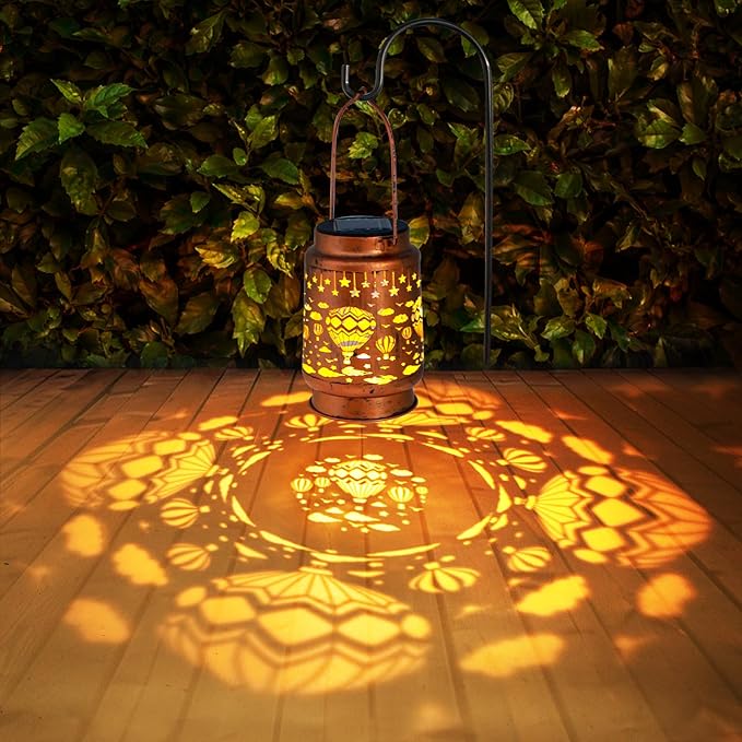 Solar Lanterns Outdoor Garden Decor, Gifts for Women, Mom, Grandma, Birthday, Thanksgiving, Decorative Waterproof Hanging Metal LED Light for Yard, Patio, Lawn, Landscape, Backyard (Hot Air Balloon)