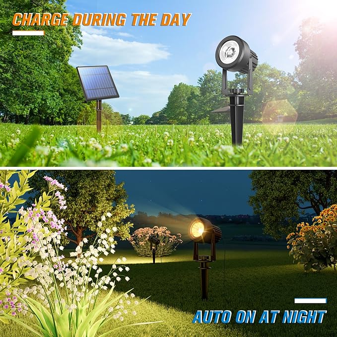 APONUO Solar Spot Lights Outdoor 6-in-1 Landscape Lighting Dusk to Dawn Solar Uplights IP65 Waterproof 9.8ft Cable Outdoor Spot Lights for Yard Pathway Garden Tree Decoration (Warm White)