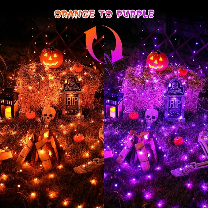 JMEXSUSS 500 LED Halloween Lights Outdoor Orange and Purple, 173ft Color Changing Halloween String Lights with Remote, Waterproof Halloween Tree Lights Plug in for Halloween Indoor Decor