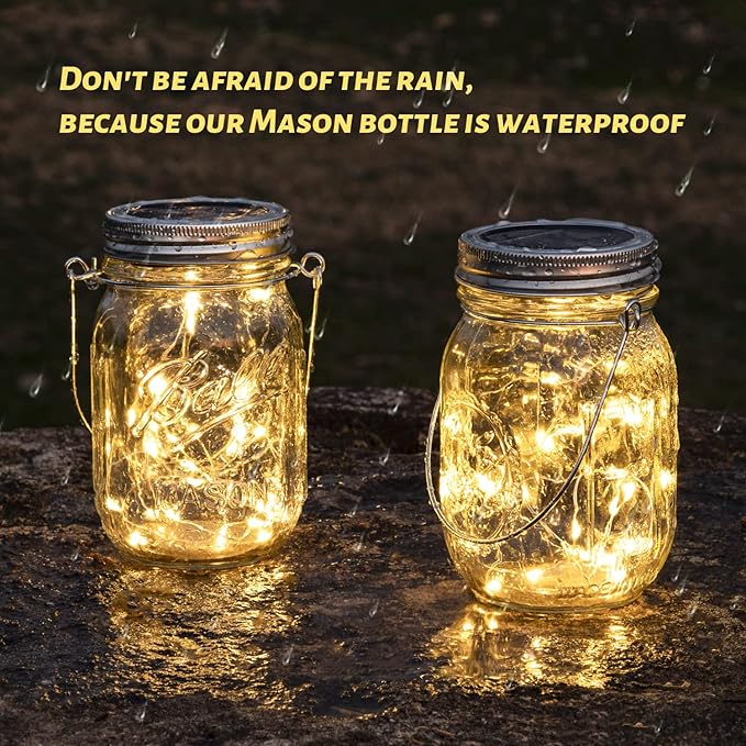 HXWEIYE 8 Pack Solar Mason Jar Lights Lanterns,Jars & Hangers Included，30LED Waterproof Hanging Outdoor Fairy Lights for Patio Garden Porch Yard Backyard Balcony Wedding(Warm White)