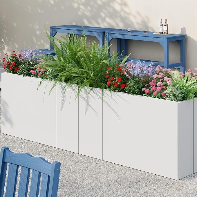 Stoog 38" Large Planters for Outdoor Plants, All-Weather Rectangular Metal Planter Box with Removable Insert Shelf, and Modern Design – Ideal for Plants, Flowers, Vegetables, Garden, White