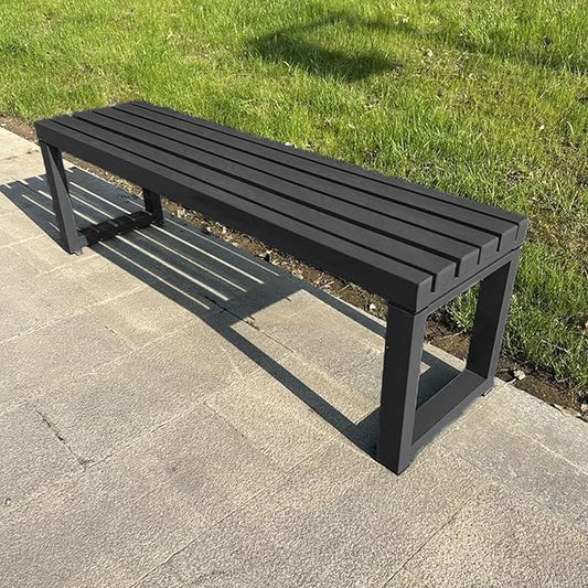 Weatherproof Metal Dining Bench, Outdoor Bench Backless Patio Bench 2-Person Farmhouse Bench Garden Bench for Kitchen, Living Room, Entryway(Black,59in)