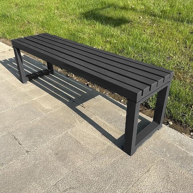 Weatherproof Metal Dining Bench, Outdoor Bench Backless Patio Bench 2-Person Farmhouse Bench Garden Bench for Kitchen, Living Room, Entryway(Black,47in)