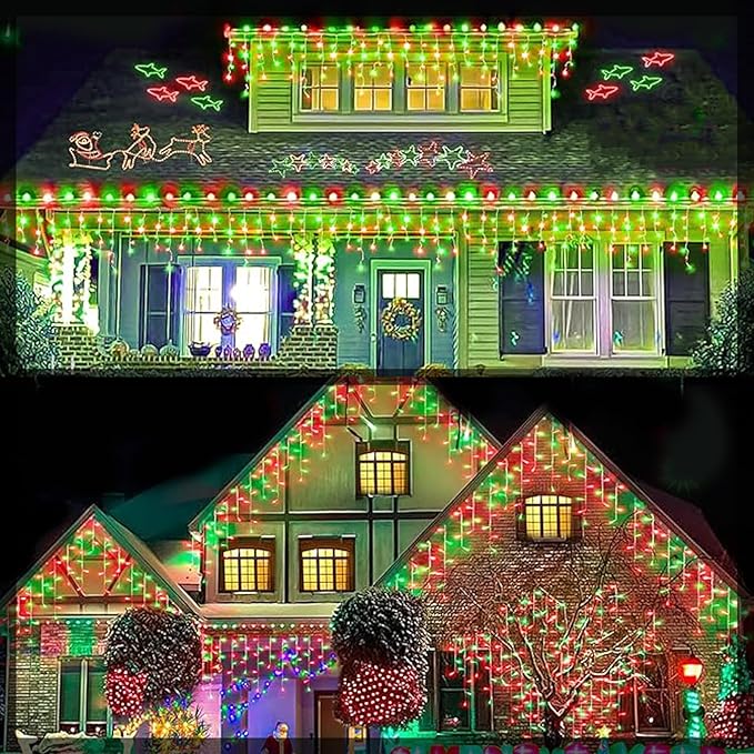 Upgraded Solar Christmas Lights,304 LED Outdoor Christmas Decorations 8 Modes Waterproof Solar Powered String Lights for Patio Yard Garden Wedding Party House Xmas Tree Roof Decorations(Red and Green)