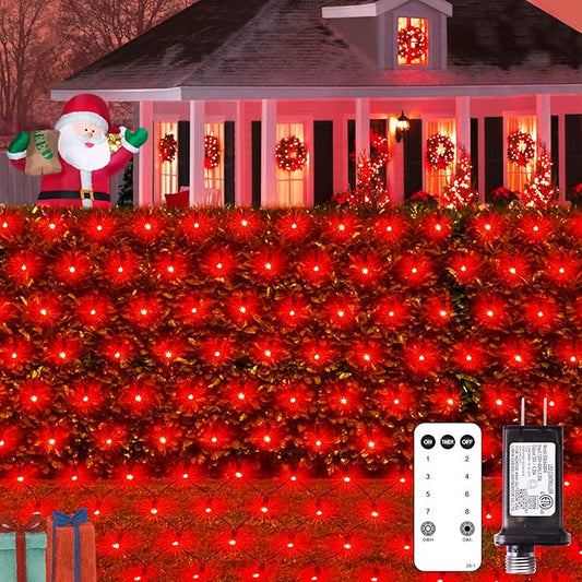 JMEXSUSS 360 LED Red Net Lights Outdoor, Connectable 12ft x 5ft Red Net Lights Plug in with Remote, 8 Modes Waterproof Red Christmas Lights for Bushes Christmas Halloween Decorations