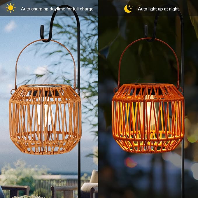 Solar Lanterns,Solar Boho Lanterns Outdoor Waterproof Wicker Lights for Outside Hanging Rattan Lights Outdoor Woven Lamp Decoration for Garden,Yard,Patio,Porch,Trees,Lawn,Pathway,2 Pack