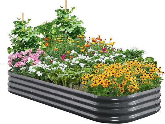 Quictent Galvanized Raised Garden Bed Kit, 6x3x1 ft Oval Metal Planter Box for Vegetables, Dark Grey