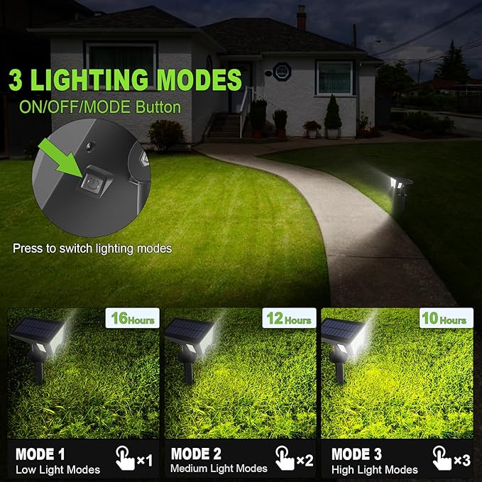 Solar Spot Lights Outdoor Waterproof IP67, Solar Powered Lights Outdoor with 53 LED & 3 Modes, Landscape Spotlight Wall Light for Garden Yard Pathway Driveway 4 Pack (Cool White)