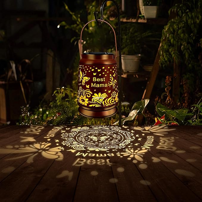 KY&BOSAM Solar Lanterns Outdoor Waterproof Butterfly Garden Decor Hanging Solar Lights Outdoor Gifts for Women Mom Grandma Metal Decorative LED Lanterns for Yard, Patio,Backyard,Porch,Pathway Decor