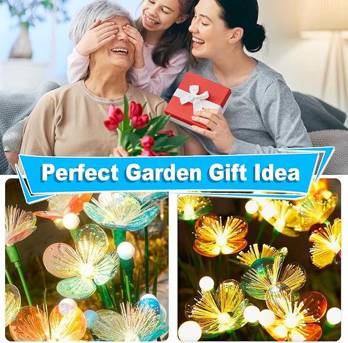 Solar Swaying Garden Lights – Upgraded Flower & Firefly Lights with Larger Solar Panel, Waterproof Outdoor Pathway & Flowerbed Light for Yard & Holiday Decor (2pack)