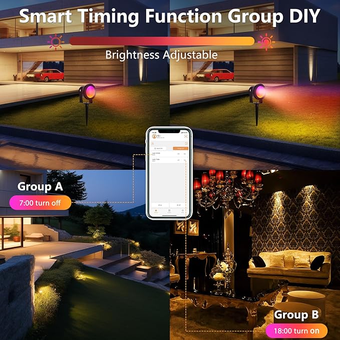 Spotlight Outdoor Control with Smart APP, 2 Pack 15W RGBW Landscape Lighting, Dimmable Color Changing IP67 Waterproof Spot Light Warm Flood Light for House Pathway Garden Yard Tree