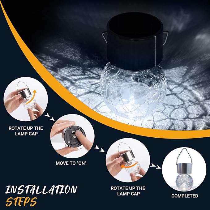 GIGALUMI 24 Pack Solar Outdoor Lights, Solar Hanging Lights for Christmas Decoration-Cracked Glass Solar Lights Outdoor Waterproof for Garden, Yard, Fence, Tree(Cold White)