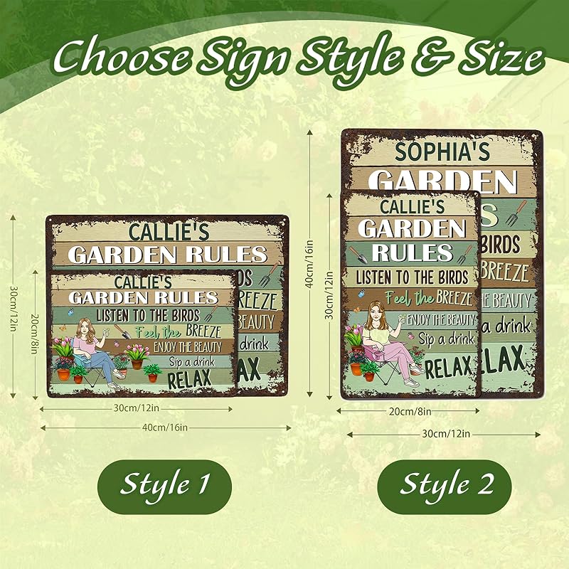 Personalized Retro Garden Metal Sign, Custom Cartoon Character and Name, Funny Garden Decor, Gift for Family, Friends, Women Gardeners, Gardening Lovers, Yard Outdoor Artwork Prints