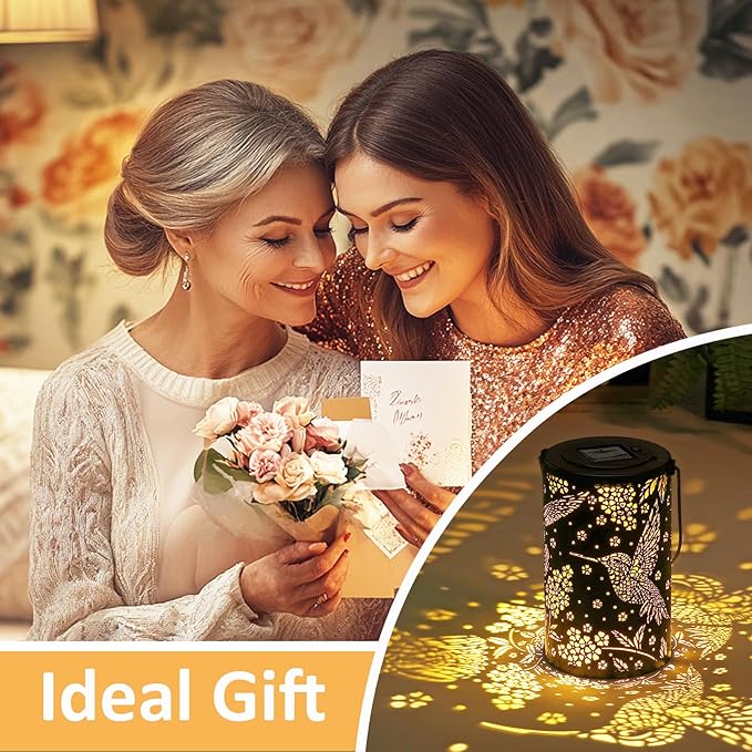 Hummingbird Solar Lantern Outdoor Hanging Waterproof LED Lights, Metal Bird Garden Decor for Yard, Patio, Lawn, Porch, Backyard, Christmas, Birthday Gifts for Women, Mom, Grandma, Outdoor Decoration