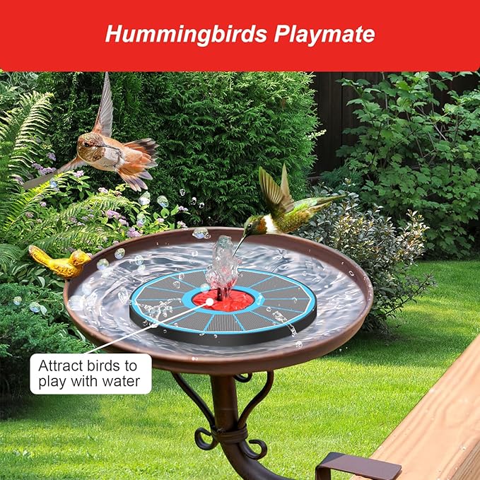 Solar Fountain with Red Flower - Attract Birds - Upgrade 3.5W Solar Bird Bath Fountains, Solar Powered Water Feature Fountain Pump with 7 Nozzles for Hummingbirds, Garden, Pool, and Pond