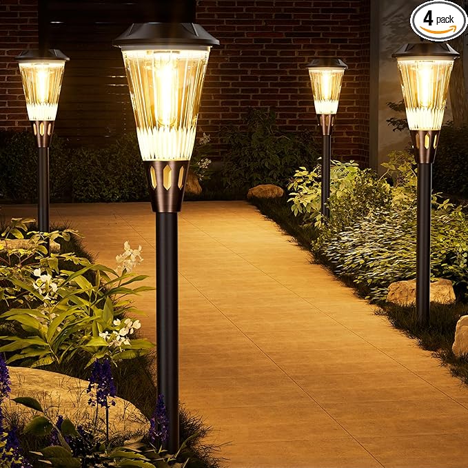 4 Pack Solar Pathway Lights Waterproof IP65, 2-in-1 Warm&Cool Solar Lights Outdoor, Bright Solar Light Outside Pathway, Auto On/Off Outdoor Light for Yard Walkway Driveway Landscape