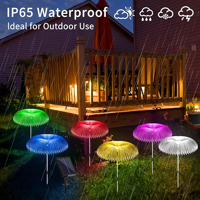 Solar Light for Outside 6 Pack 7 Colors Changing Jellyfish Light Outdoor Waterproof Solar Flowers Garden Lights for Yard Pathway Lawn Festival Wedding Party Decoration