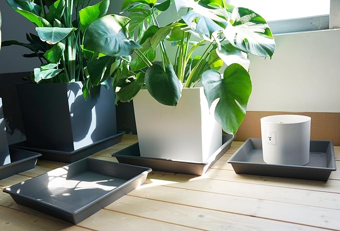 Square Plant Saucer 18 Inch 2 Pack, Large Plant Trays for Pots Heavy Duty Gray Plastic Plant Saucers for Indoors Outdoors, Flower Pot Plant Drip Trays No Holes Plant Lover Gardening Gifts