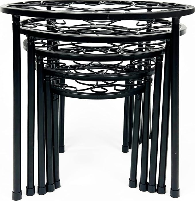 HAINARverS Metal Plant Stands 5-Pack, Heavy Duty Rustproof Iron Corner Flower Pot Stand Holder,Round Supports Display Rack Tiered Plant Stand Shelf For Indoor And Outdoor Multiple (Black)