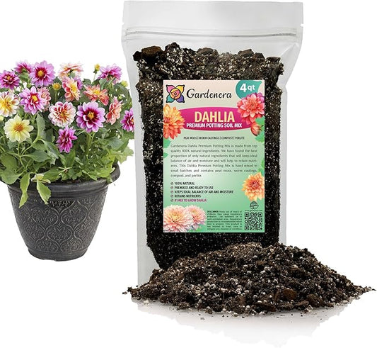 Premium Dahlia Potting Soil Mix - Ideal for Growing Vibrant and Healthy Dahlias - 4 Quart