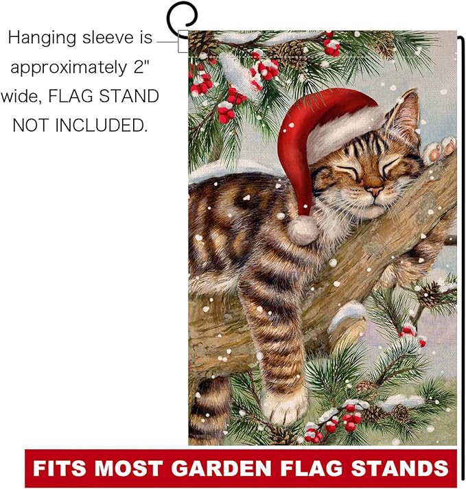 BLKWHT Winter Cat Garden Flag 12x18 Vertical Double Sided Christmas Holiday Outside Decorations Burlap Yard Flag BW738