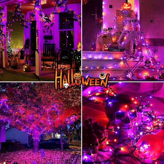 btfarm Solar Halloween String Lights Outdoor, 120LED 39Ft Orange Purple Solar Lights Waterproof Outside, 8 Modes Tree Twinkle Light Solar Powered for Garden Yard Patio Party Decorations