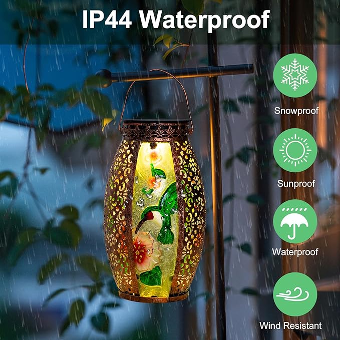 Larekook Outdoor Solar Lantern-Waterproof Hummingbird Hanging Metal Decorative Lights for Patio Table Garden Pathway Yard with Super Bright Warm White LED,Large Solar Panels,Auto On/Off Sensor