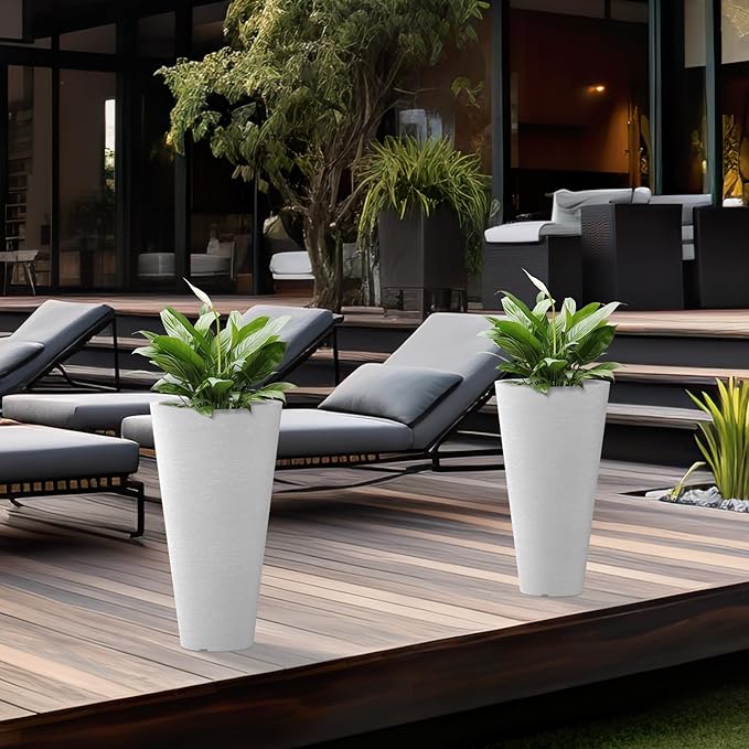 Kante Tall Round Planter Set of 2, 18 Inch Tall Decorative Planter Pots for Outdoor Indoor Garden Patio Front Porch (White)