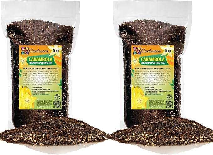 Premium Carambola Potting Soil Mix - Perfect Balance of Nutrients, Drainage, and Aeration for Thriving Starfruit Trees - 10 Quart